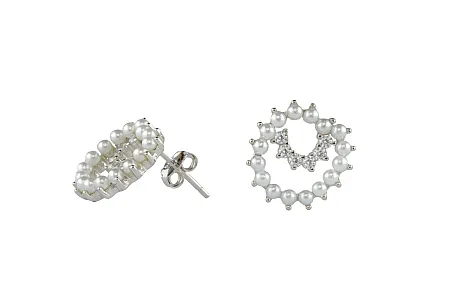 silverline, ασημένια, γυναικεία, σκουλαρίκια με μαργαριτάρια, ζιρκόν, άσπρο, επιπλατίνωμα,