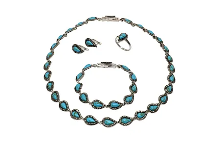 silverline,ασημένιο, γυναικείο, δαχτυλίδι, οδειδωμένο με τιρκουάζ, μαρκασίτη(η τιμή αφορά μόνο το δαχτυλίδι του σετ-όχι ολόκληρο το σετ)