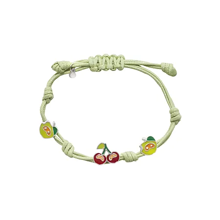 WOOFIE, 925, ασημένιο, παιδικό, πράσινο, βραχιόλι με πράσινο, μήλο, κεράσι, άσπρο, επιπλατίνωμα,