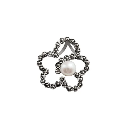 silverline,ασημένιο, μενταγιόν, λουλούδι με πέρλα, μαρκασίτη, άσπρο, επιπλατίνωμα,