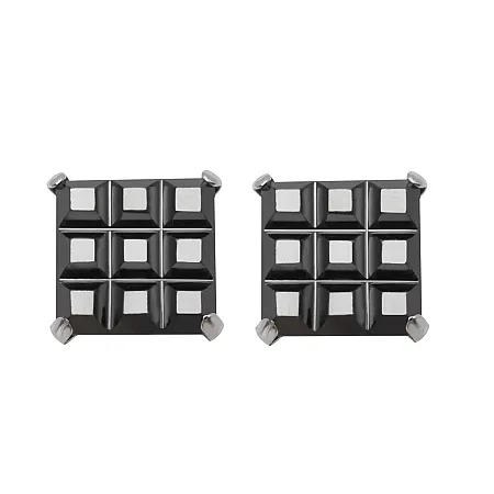 TRIBUTE, unisex, ασημένια, καρφωτά ,σκουλαρίκια, τετράγωνα, 8Χ8,χιλιοστών με μαύρο, ζιργκόν, πέτρα, ανάγλυφη με λευκό, επιπλατίνωμα και κουμπώματα, σιλικόνης,