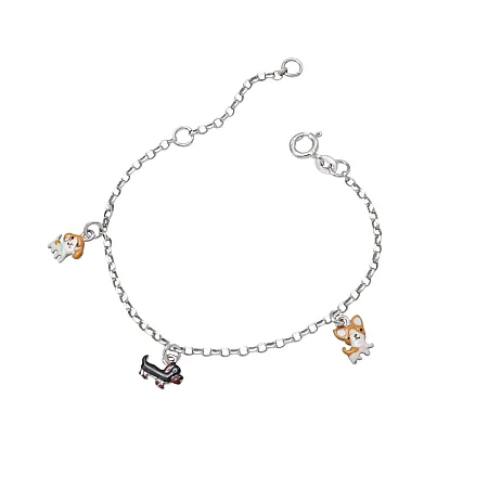 Woofie, ασημένιο, παιδικό, βραχιόλι, για, κορίτσια με σμάλτο, τρια, σκυλάκια, άσπρο, επιπλατίνωμα,