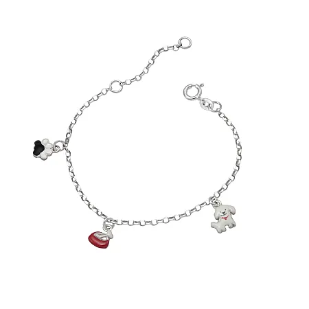 Woofie, ασημένιο, παιδικό, βραχιόλι, για, κορίτσια με μπολάκι, σκύλου, σκύλο, πατουσάκι, άσπρο, επιπλατίνωμα,