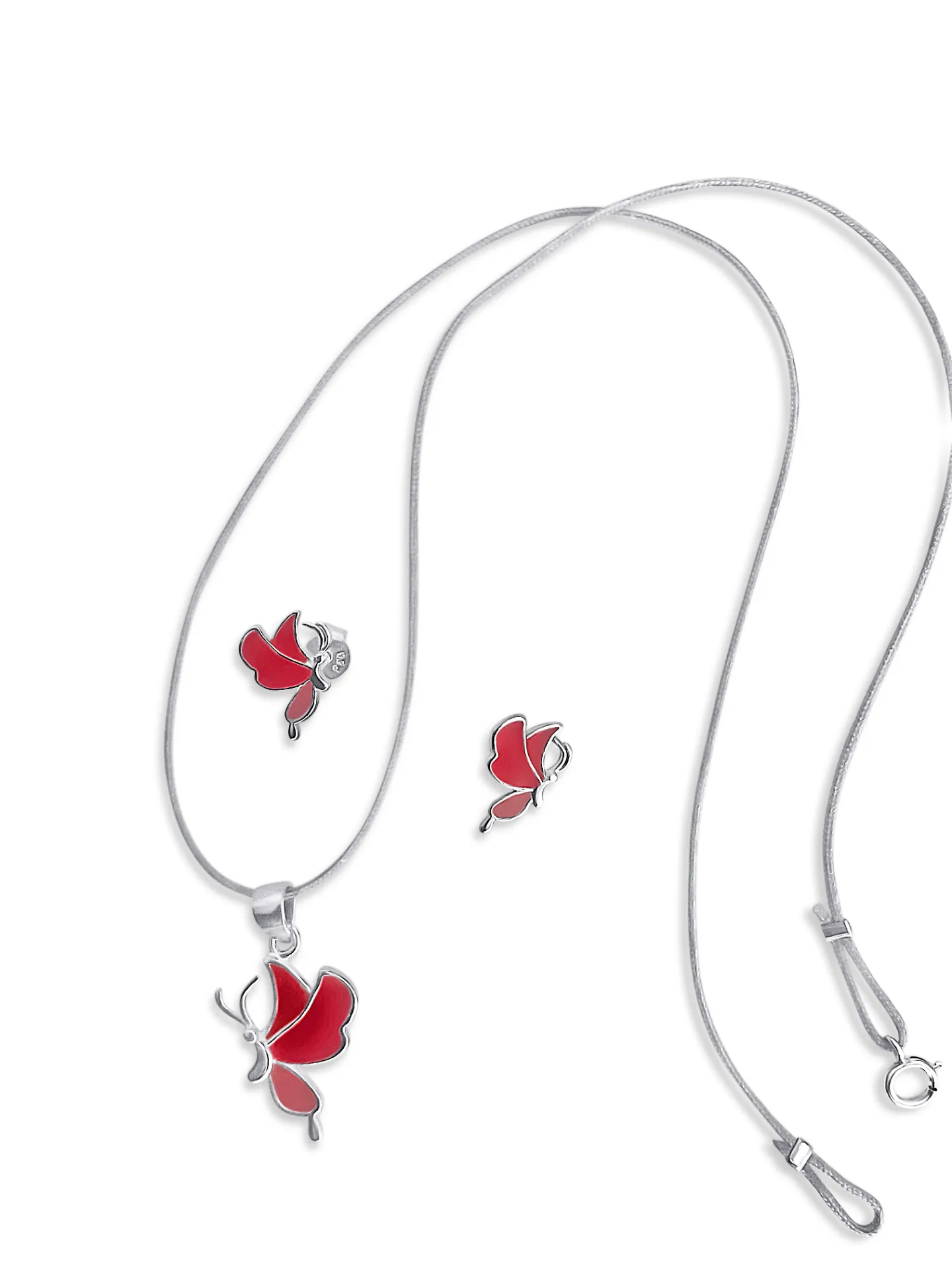 Woofie, ασημένιο, παιδικό, σετ, κολιέ με ροζ, βαμβακερό, κορδόνι, μακραμέ, σκουλαρίκια με σμάλτο, νεράιδες, άσπρο επιπλατίνωμα,