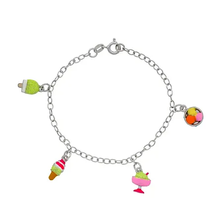 Woofie, ασημένιο, παιδικό, βραχιόλι, για, κορίτσια με σμάλτο, παγωτά, άσπρο, επιπλατίνωμα,