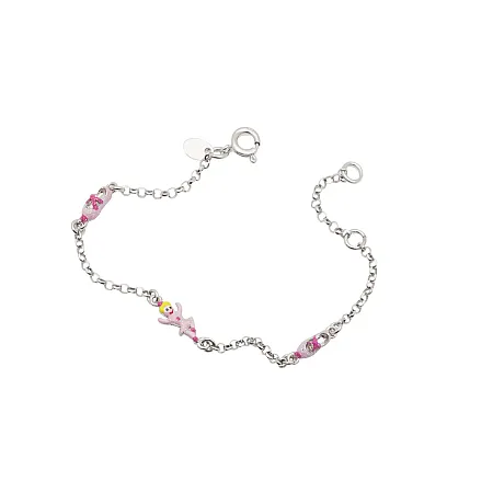 Woofie, ασημένιο, παιδικό, βραχιόλι, για, κορίτσια με σμάλτο, μπαλαρίνα, πουέντ, άσπρο, επιπλατίνωμα,