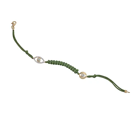 silverline, ασημένιο, γυναικείο, βραχιόλι με βαμβακερό, κορδόνι, μακραμέ, μάτι, ζιργκόν, άσπρο, επιπλατίνωμα,