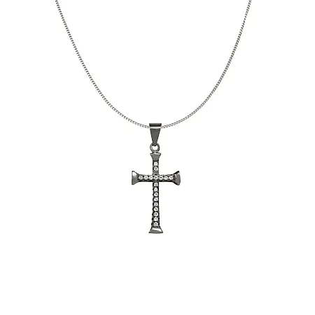 silverline, ασημένιο, γυναικείο, κολιέ με σταυρό, ζιργκόν, μα΄υρο, επιπλατίνωμα,
