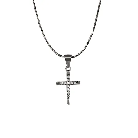 silverline, ασημένιο, γυναικείο, κολιέ με σταυρό, ζιργκόν, μαύρο, επιπλατίνωμα,