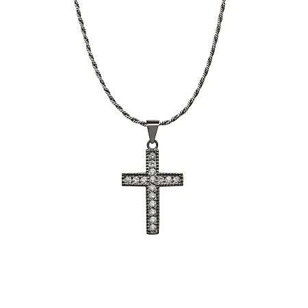 silverline, ασημένιο, γυναικείο, κολιέ με σταυρό, ζιργκόν, μαύρο, επιπλατίνωμα,
