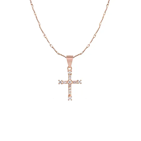 silverline, ασημένιο, γυναικείο, κολιέ με σταυρό, ζιργκόν, ροζ, επιχρύσωμα,