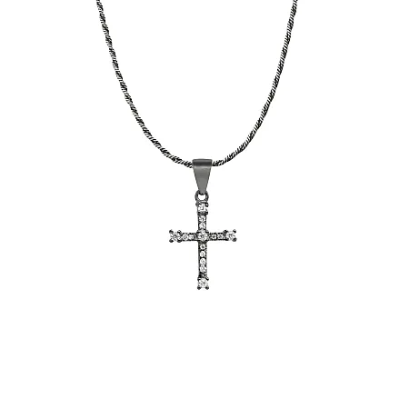 silverline, ασημένιο, γυναικείο, κολιέ με σταυρό, ζιργκόν, μαύρο, επιπλατίνωμα,