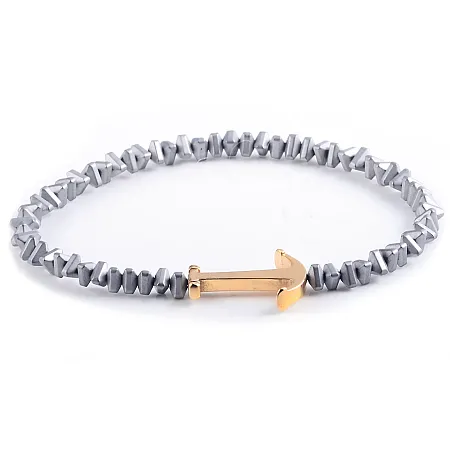 Βραχιόλι ανδρικό με άγκυρα & αιματίτες από ανοξείδωτο ατσάλι, TRIBUTE