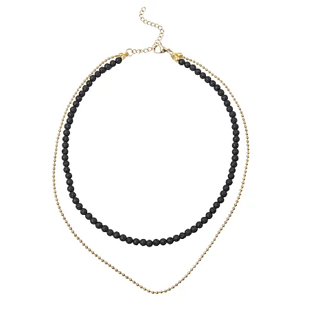 Διπλό γυναικείο κολιέ από ανοξείδωτο ατσάλι με λάβα, 40+7cm, silverline