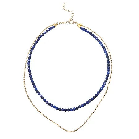 Διπλό γυναικείο κολιέ από ανοξείδωτο ατσάλι με λάπις λάζουλι, 40+7cm, silverline