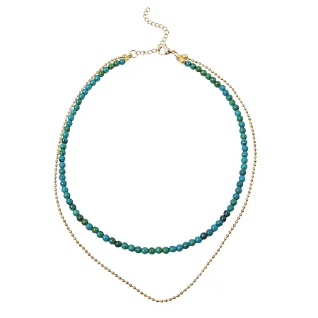 Γυναικείο διπλό κολιέ από ανοξείδωτο ατσάλι με ορυκτές πέτρες phoenix, 40+7cm, silverline