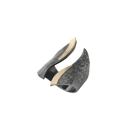 Δαχτυλίδι, γυναικείο, ασημόχρυσο, με 925 ασήμι, Κ14 χρυσό, μαύρο ρόδιο, σφυρήλατο, silverline, 0430678401