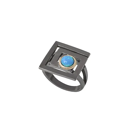 TRIBUTE, unisex, ασημόχρυσο, δαχτυλίδι με 925, ασήμι, Κ14, χρυσό και μπλέ, οπάλιο με μαύρο, ρόδιο,