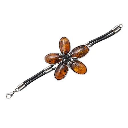 Βραχιόλι με κεχριμπάρι, ασημένιο, γυναικείο,λουλούδι,χειροποίητο,silverline