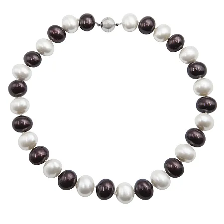 silverline, γυναικείο,κολιέ, από, ανοξείδωτο, ατσάλι με μαργαριτάρια και μαύρους, όνυχες,