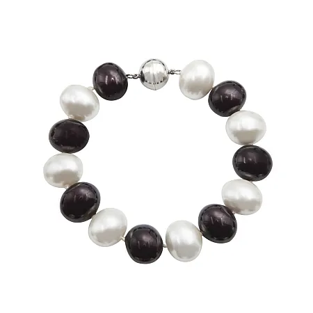 silverline, γυναικείο, βραχιόλι, από, ανοξείδωτο, ατσάλι με μαργαριτάρια και μαύρους, όνυχες,