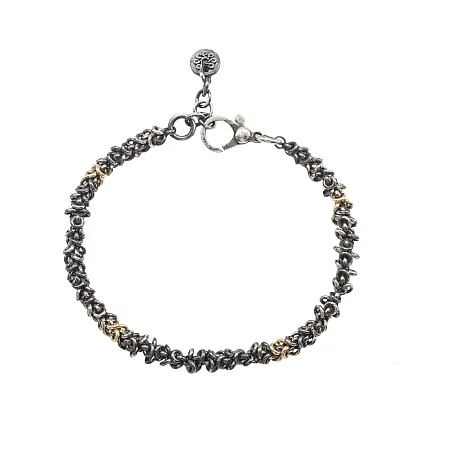 TRIBUTE, ανδρικό βραχιόλι με 925 ασήμι, κίτρινο χρυσό 18 Καρατίων & μαύρο ρόδιο,0230399201