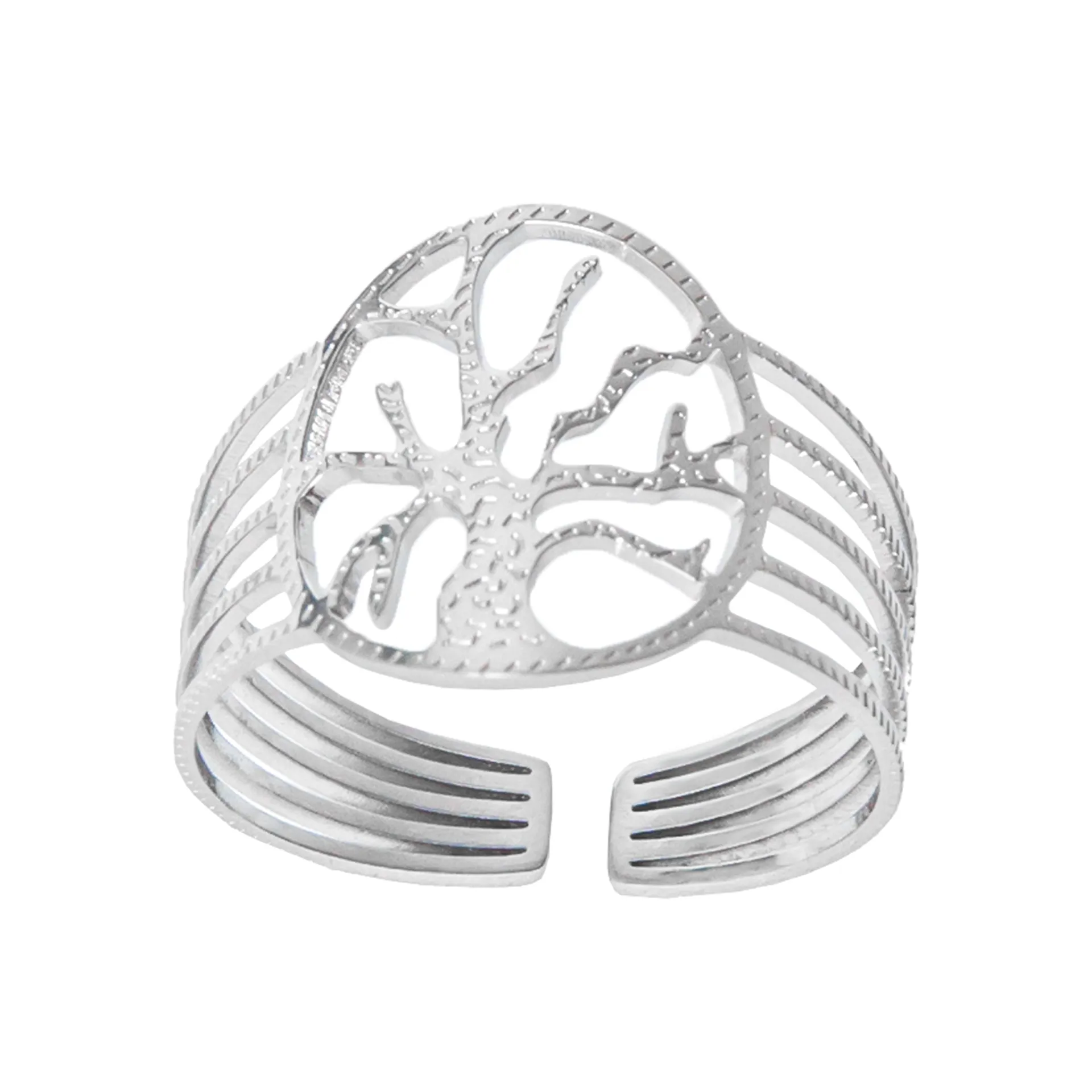 Δαχτυλίδι, από, ανοξείδωτο ατσάλι, free size, γυναικείο, ματ, με δέντρο ζωής, silverline, 0430694002,