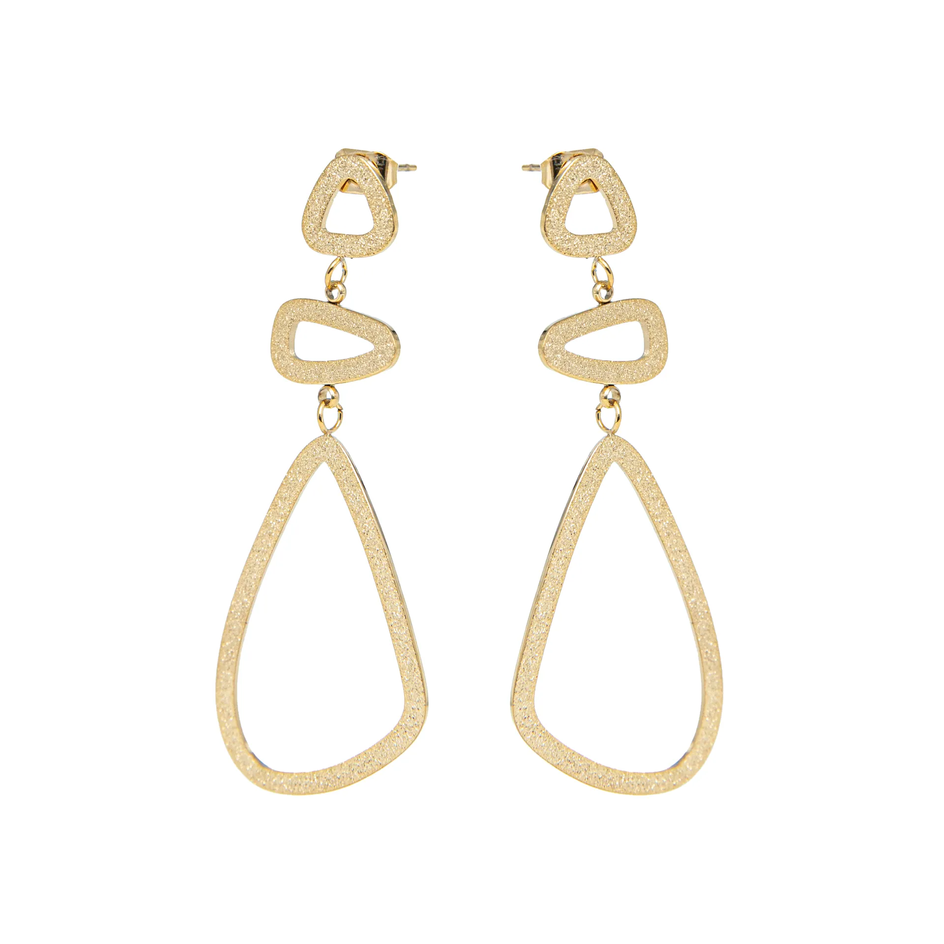 Σκουλαρίκια γυναικεία, εντυπωσιακά, ματ, χωρίς πέτρες, από ανοξείδωτο ατσάλι, με κίτρινο επιχρύσωμα ή σε λευκό ατσάλι, κρεμαστά, 5,2 εκατοστά μήκος, καρφωτά,silverline, 0130551501,