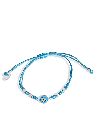 Βραχιόλι, ασημένιο, παιδικό, για αγόρια, με σμάλτο, ματάκι βασκανίας, μακραμέ, γαλάζιο κορδόνι, free size, woofie, WBRA6,