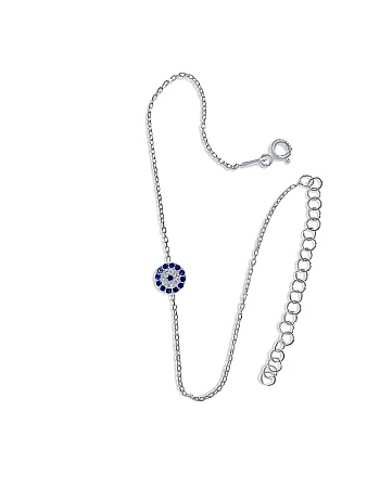 Βραχιόλι, ασημένιο, γυναικείο, με ζιργκόν, μάτι βασκανίας, 18,5 εκατοστά συν 5 εκατοστά αλυσίδα προέκτασης, silverline, SBRA2,