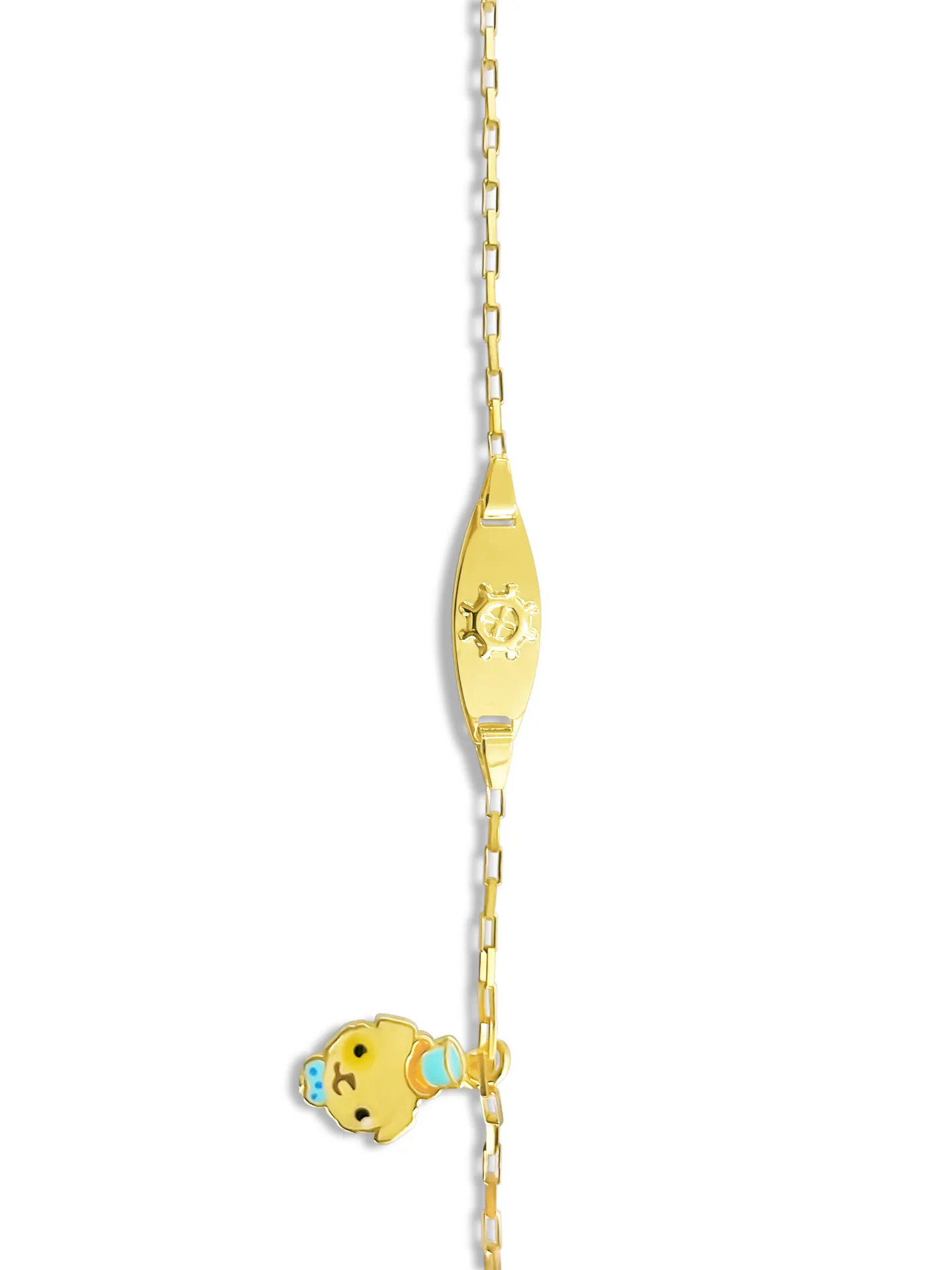 Βραχιόλι, παιδικό, ταυτότητα, για αγοράκια, ασημένιο, με σμάλτο διπλής όψης, 14 εκατοστά μήκος συν 2,3 εκατοστά αλυσίδα επέκτασης, ταυτότητα, με τιμόνι πλοίου, κρεμαστή φατσούλα woofie, & λευκό επιπλατίνωμα ή κίτρινο επιχρύσωμα, woofie, 0230407402