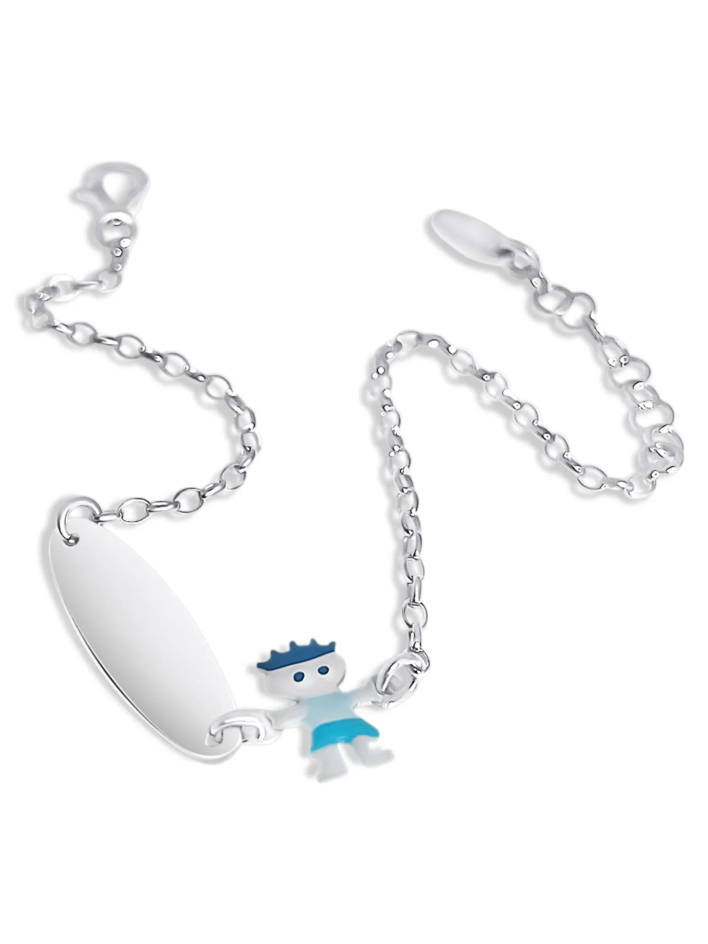 Βραχιόλι, ασημένιο, παιδικό, ταυτότητα , για αγόρια, με σμάλτο διπλής όψης &  άσπρο επιπλατίνωμα, 16 εκατοστά μήκος +αλυσίδα επέκτασης 2 εκατοστά επιπλέον,woofie, 0230419501,