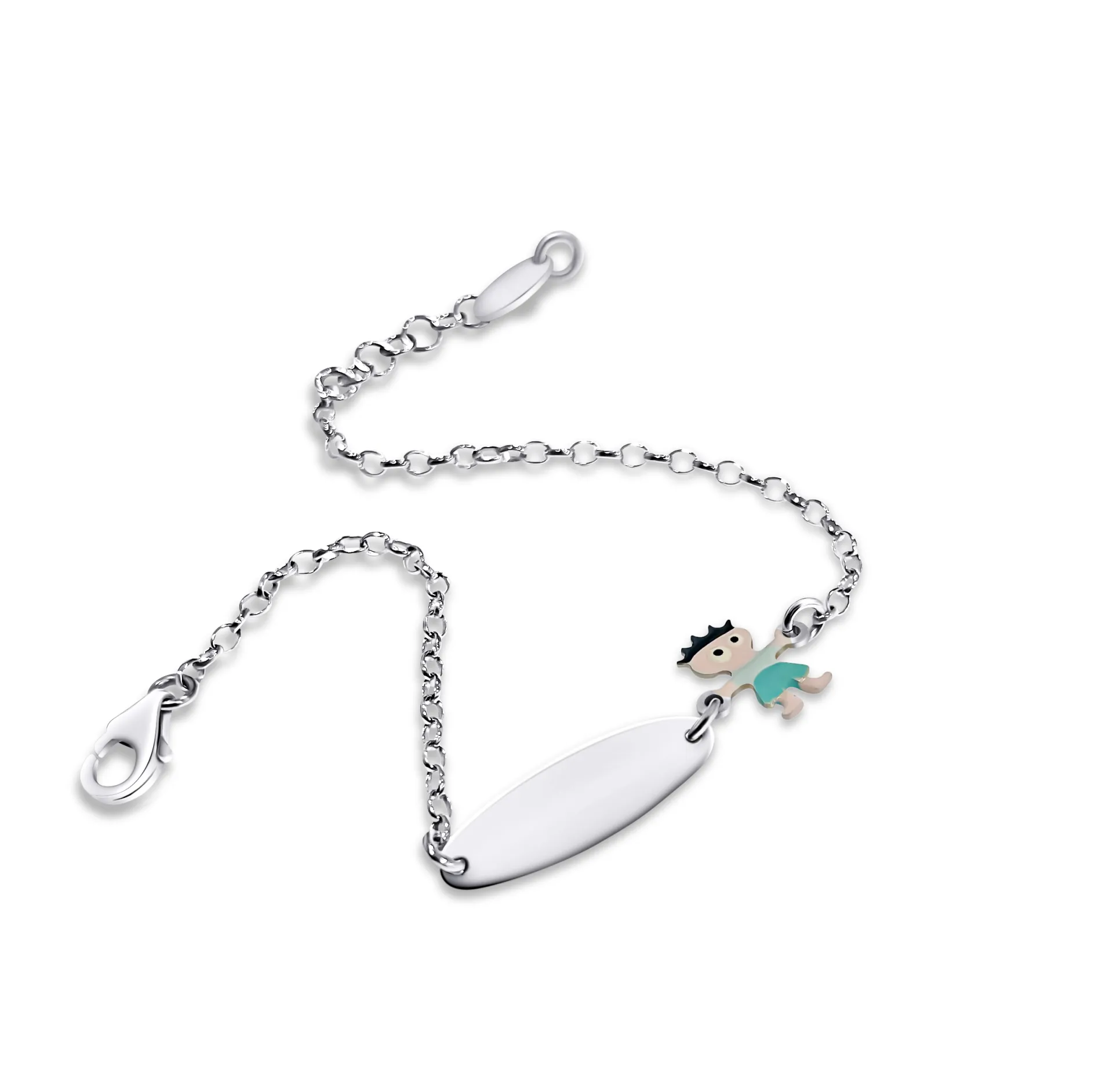 Βραχιόλι, ασημένιο, παιδικό, ταυτότητα , για αγόρια, με σμάλτο διπλής όψης &  άσπρο επιπλατίνωμα, 16 εκατοστά μήκος +αλυσίδα επέκτασης 2 εκατοστά επιπλέον,woofie, 0230419501,