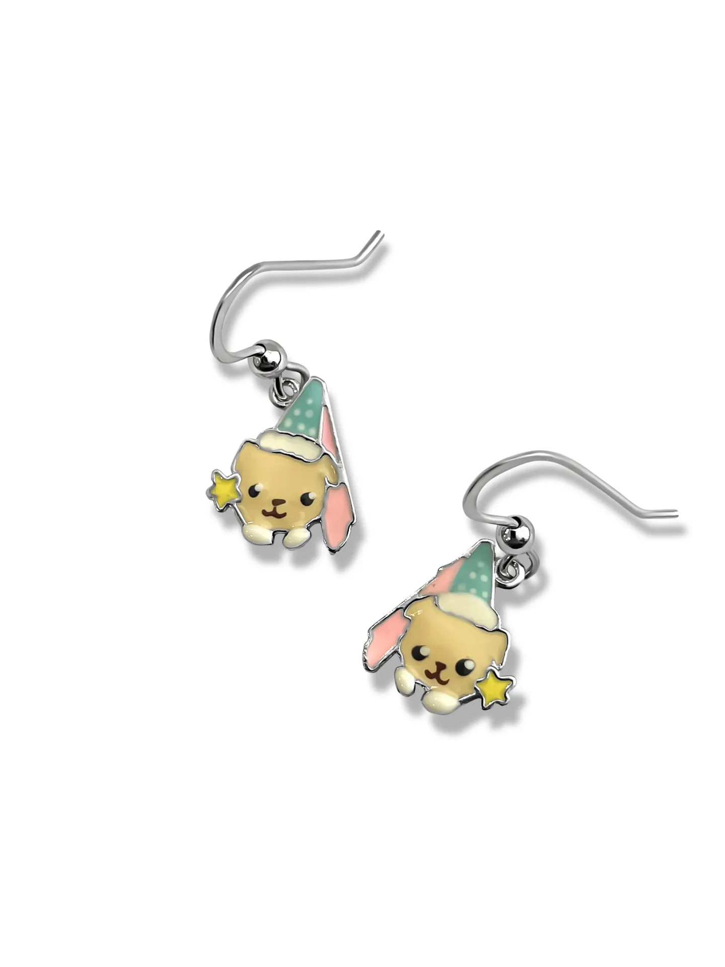 Σκουλαρίκια, ασημένια, παιδικά, με σμάλτο διπλής όψης, φατσούλα woofie νεράιδα, κρεμαστά με γάντζο, επιπλατινωμένα, woofie, 0130529901