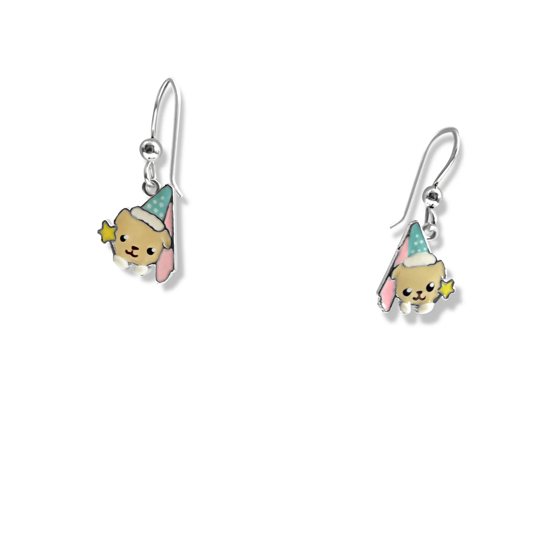 Σκουλαρίκια, ασημένια, παιδικά, με σμάλτο διπλής όψης, φατσούλα woofie νεράιδα, κρεμαστά με γάντζο, επιπλατινωμένα, woofie, 0130529901