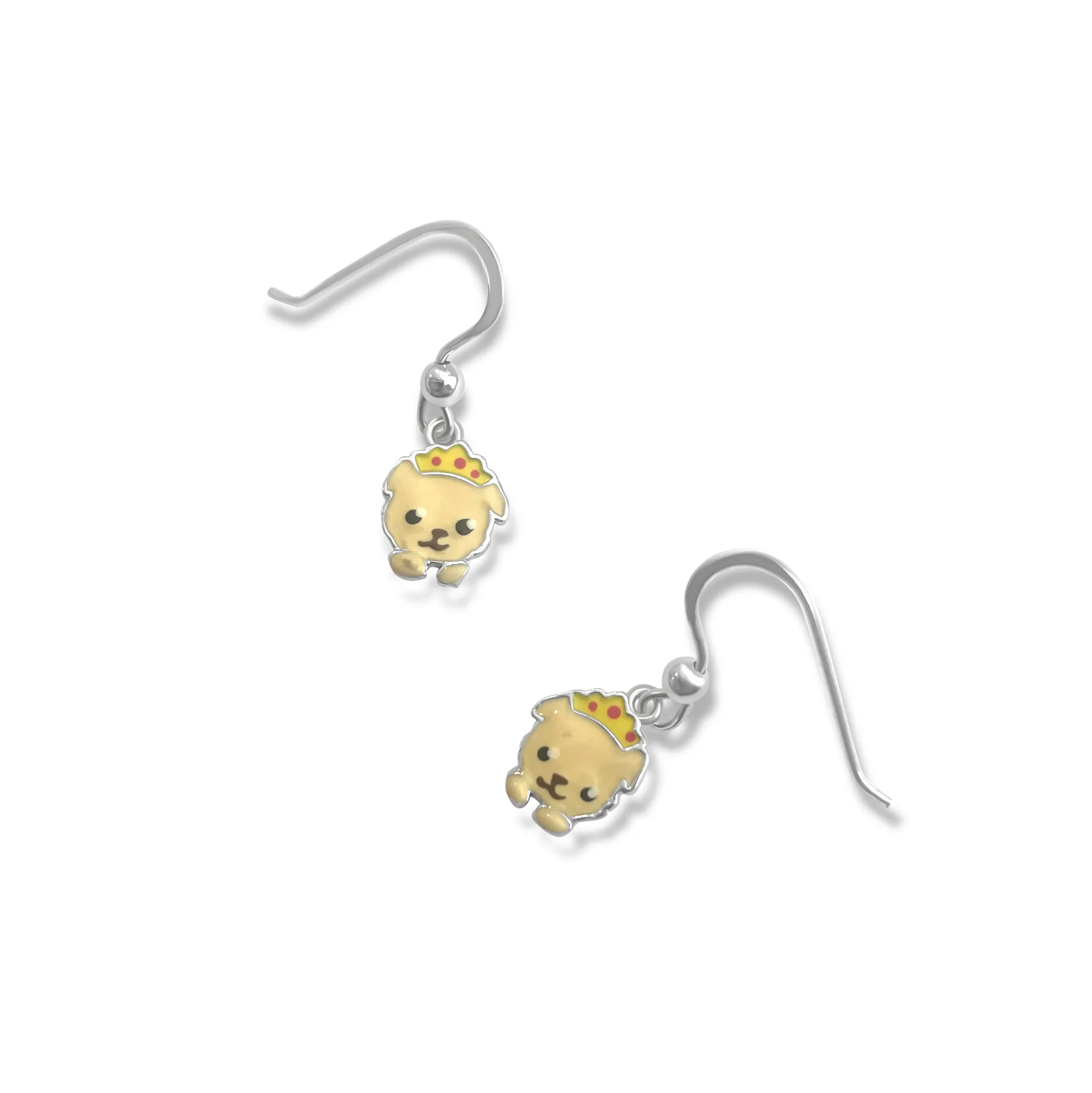 Σκουλαρίκια, ασημένια, παιδικά, με σμάλτο διπλής όψης, φατσούλα woofie πριγκίπισσα, κρεμαστά με γάντζο, επιπλατινωμένα, woofie, 0130530001