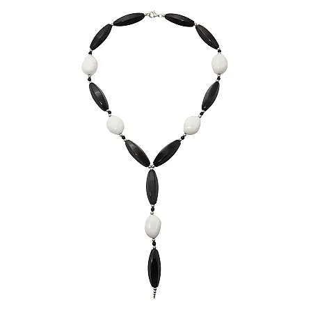 Κολιέ, γυναικείο, χειροποίητο, ασημένιο, με άσπρους & μαύρους όνυχες, 52 εκατοστά , επιπλατινωμένο,silverline, 0320049601