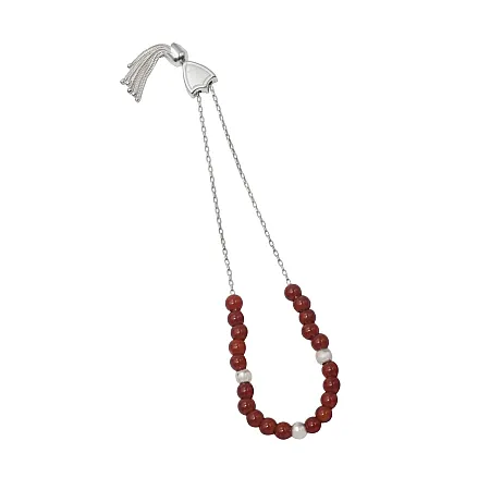 Κομπολόι, 925 ασημένιο, unisex, χειροποίητο, με 24 ορυκτές πέτρες κορνεόλη & 3 ασημένιες μπόκολες, μήκος 19 εκατοστά, 6 χιλιοστά οι πέτρες, με ασημένια, μασίφ αλυσίδα & θυρεό, TRIBUTE, 3120001604