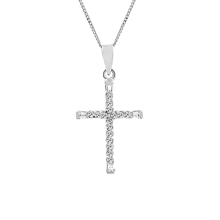 Κολιέ με σταυρό, ασημένιο, γυναικείο, με ζιργκόν & άσπρο επιπλατίνωμα, 3Χ1,5 εκατοστά ο σταυρός, σε 3 διαφορετικά μήκη η καδένα 40, 45 & 50 εκατοστά, silverline, 0530097501NE