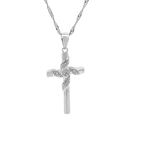 Κολιέ ασημένιο, γυναικείο, με σταυρό & διαμάντι χαμηλής καθαρότητας, silverline, 0530105501