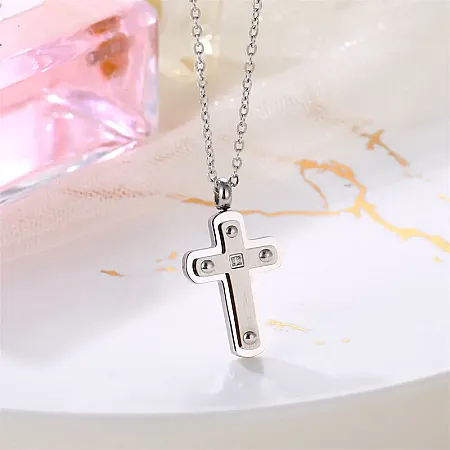 Κολιέ ανδρικό, ατσάλινο με σταυρό 1,5Χ2,7 εκατοστά & 50+5 εκατοστών αλυσίδα με  επέκταση, TRIBUTE,0330347301