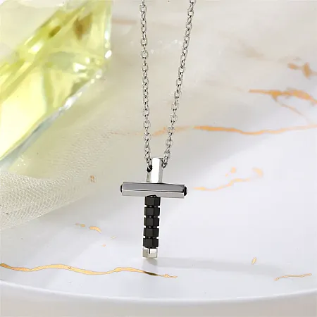 Ανδρικό, ατσάλινο κολιέ  με ζιργκόν, σταυρό 1,5Χ2 εκατοστών & 50+5 εκατοστών αλυσίδα με επέκταση, TRIBUTE,0330346501