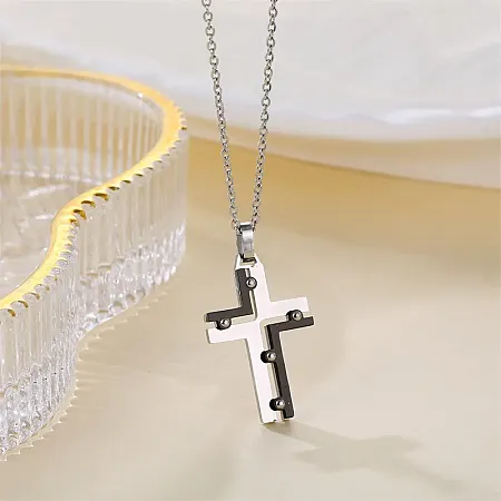 Ανδρικό, ατσάλινο κολιέ με σταυρό 3,1Χ1,7 εκατοστών & 50+5 εκατοστών καδένα με επέκταση, TRIBUTE, 0330347401