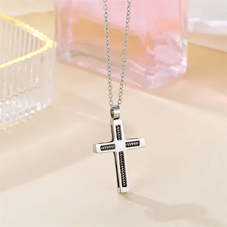 Κολιέ από ανοξείδωτο ατσάλι, ανδρικό, με σταυρό 2X3 εκατοστών & καδένα 50+5  εκατοστών αλυσίδα επέκτασης, TRIBUTE,0330346101