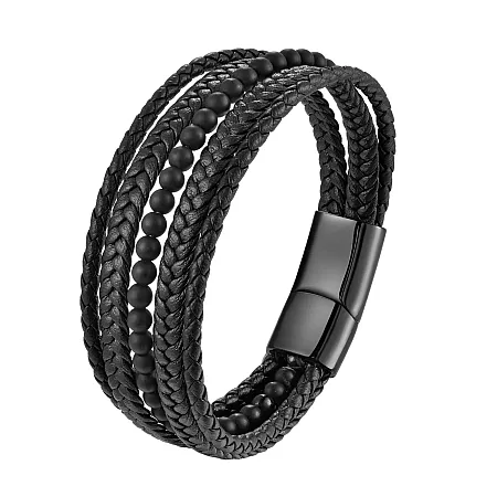 Βραχιόλι ανδρικό από ανοξείδωτο ατσάλι, με λάβα & δέρμα , 21,5 εκατοστών,TRIBUTE, 0230454401