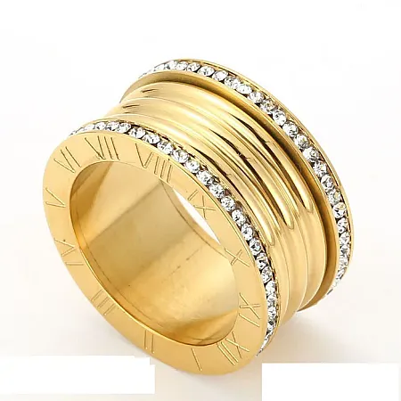 Δαχτυλίδι γυναικείο ολόβερο 12 χιλιοστά από ανοξείδωτο ατσάλι με ζιργκόν & κίτρινο επιχρύσωμα, silverline, 0430695022