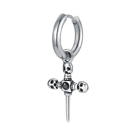 Σκουλαρίκι μονό με σταυρό & νεκροκεφαλές, unisex από ανοξείδωτο ατσάλι TRIBUTE,0130553201