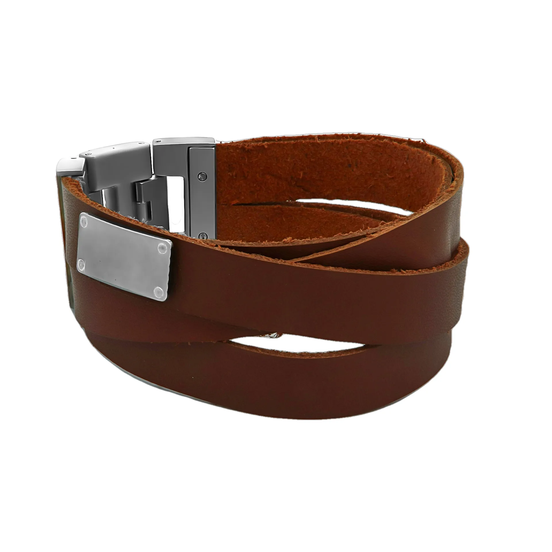 Δερμάτινη χειροπέδα, ανδρικό βραχιόλι από ανοξείδωτο ατσάλι, TRIBUTE, 0230377302