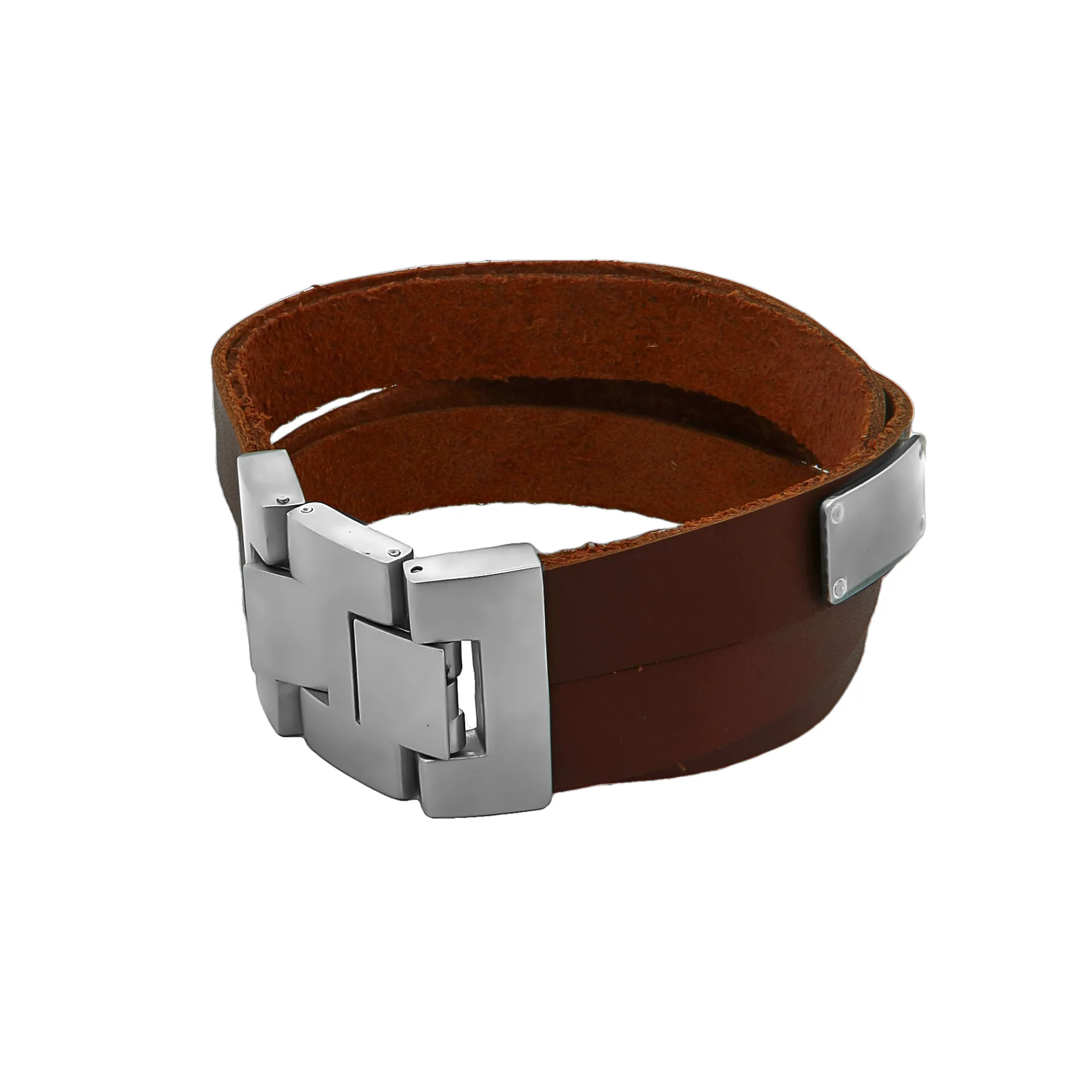 Δερμάτινη χειροπέδα, ανδρικό βραχιόλι από ανοξείδωτο ατσάλι, TRIBUTE, 0230377302