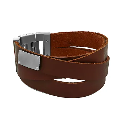 Δερμάτινη χειροπέδα, ανδρικό βραχιόλι από ανοξείδωτο ατσάλι, TRIBUTE, 0230377302